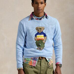 NWT Polo Ralph Lauren Polo Bear Sweater Men’s Large Blue Knit Pullover Iconic